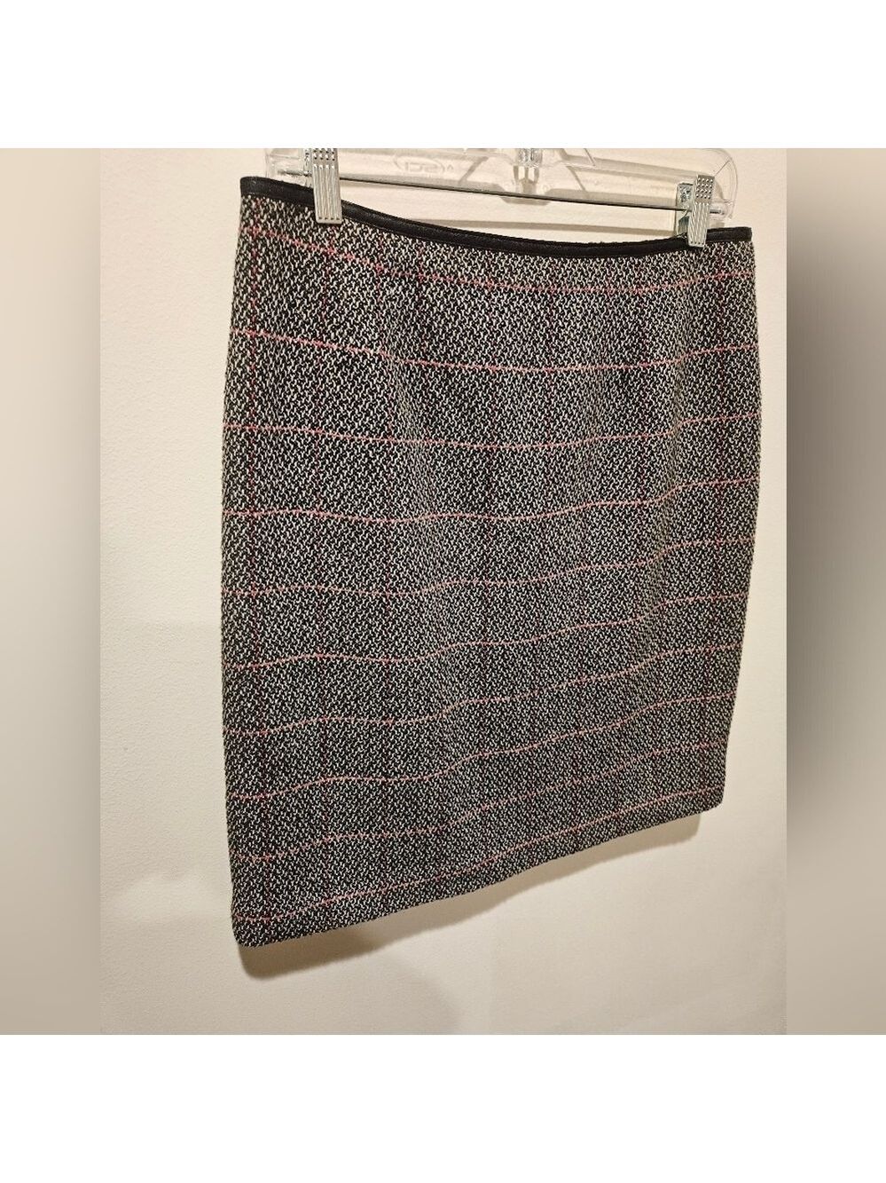 TALBOTS WOMEN'S BLACK & PINK PLAID PENCIL SKIRT SIZE 12 COTTON & WOOL BLEND
